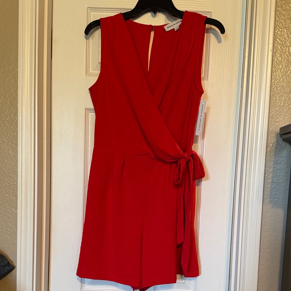 Emma & Michele Bold Red Sleeveless Wrap Romper